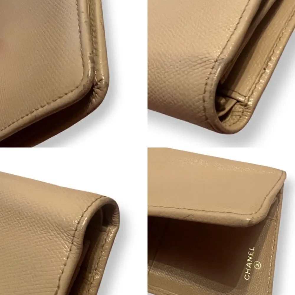 Chanel Biege Caviar Leather CC Logo Long Wallet